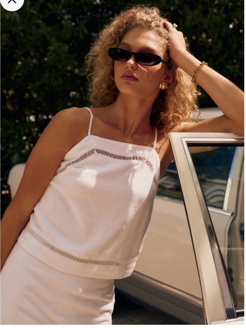 Abercrombie & Fitch White Linen Blend Ladder Trim Cropped Tank Top Size Large